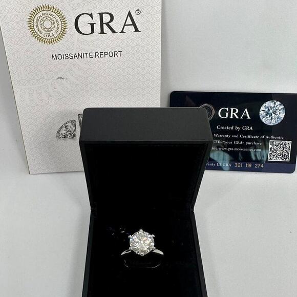 Moissanite Diamond Engagement Ring 5 Ct Wedding 6 Prong GRA Certified 18K Size 6 - Picture 12 of 12